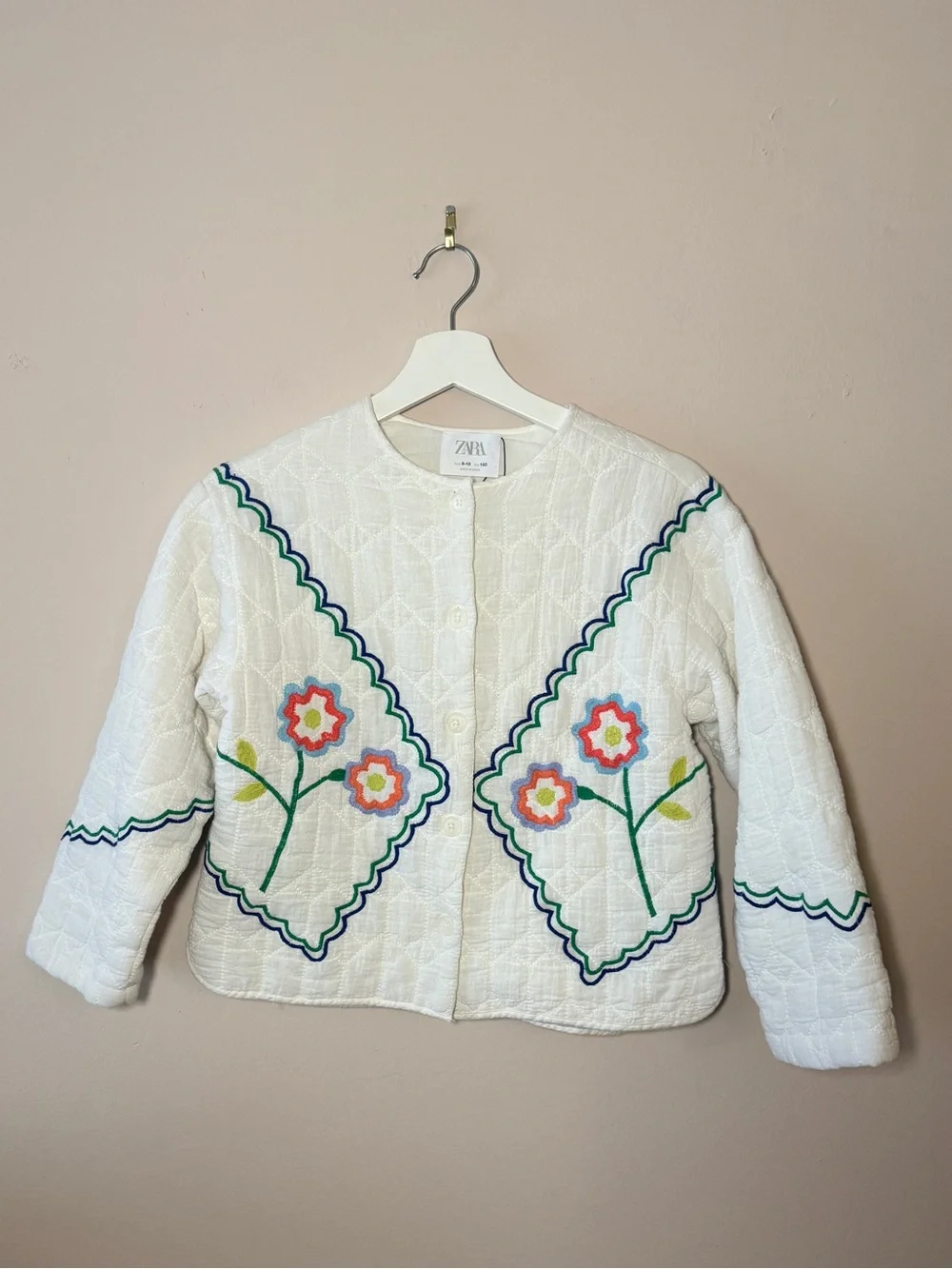 Zara Kids White Cotton Embroidered Blazer Jacket - 9/10